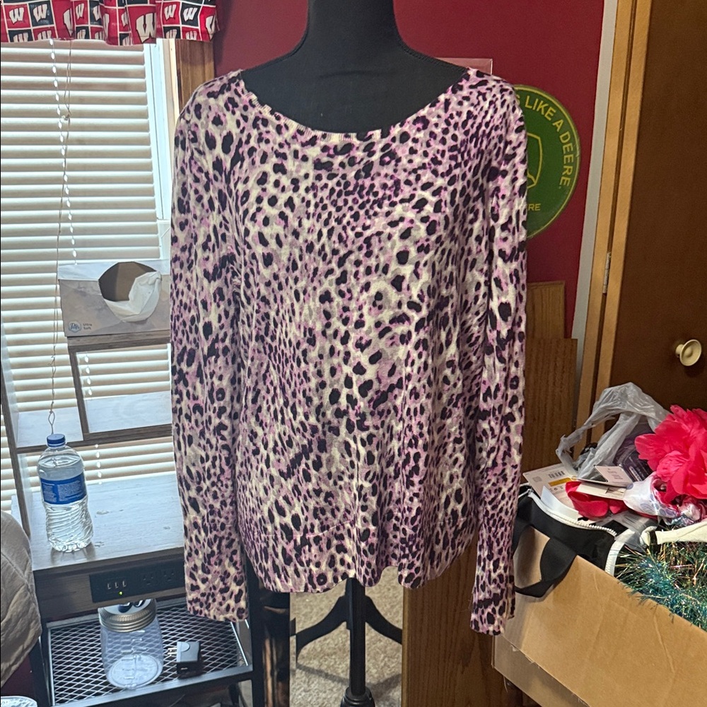 Talbots Pink and Black Leopard Print Long Sleeve Top